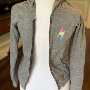 Kids Gray Zip-Up Hoodie with Lightning Bolt